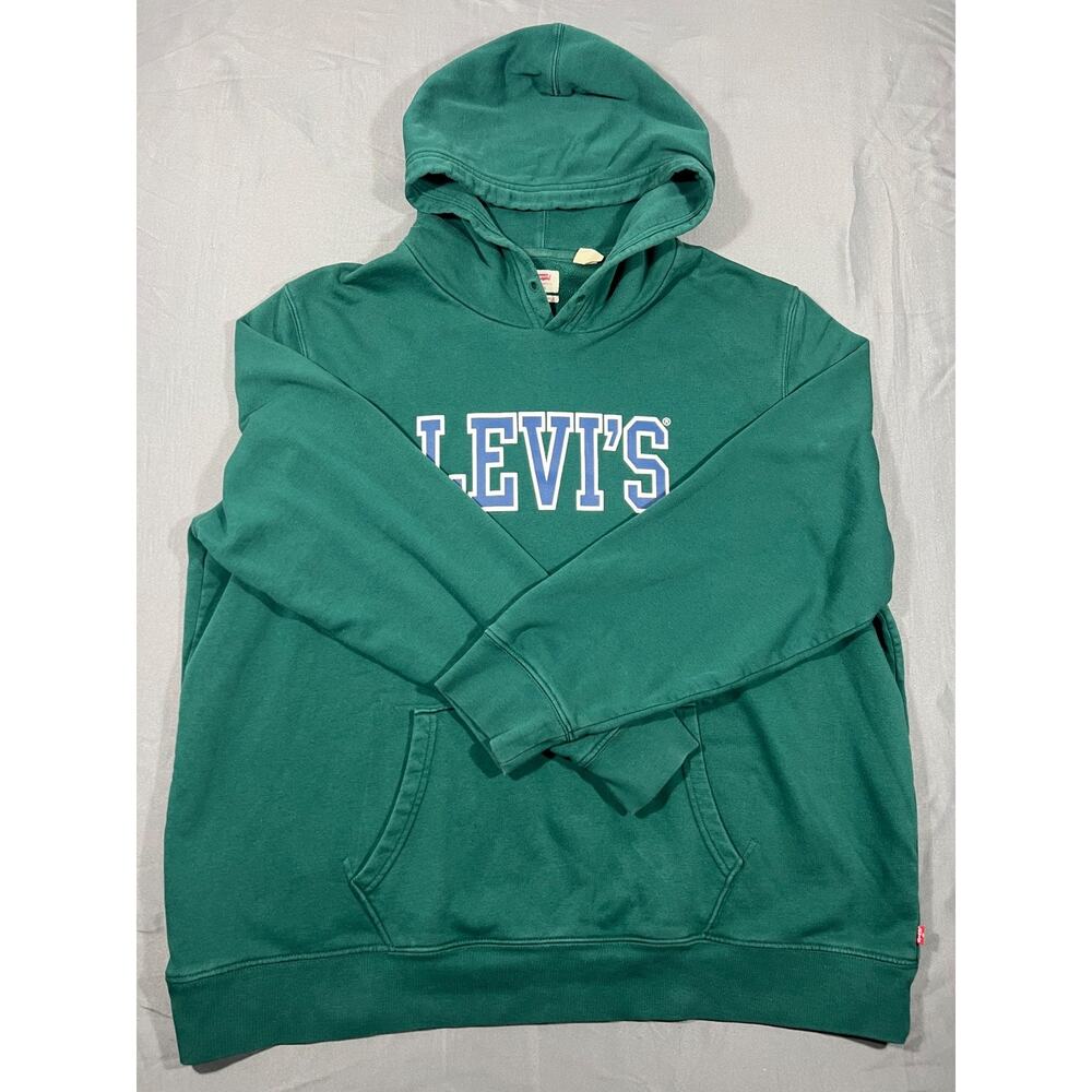 Levis Hoodie XXL Green Spell Out Logo Pullover Sweatshirt Mens Casual